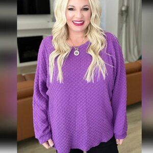 💜🏁 HESED Boutique "Thought It Over Textured Pullover" Purple Sz Large🏁💜